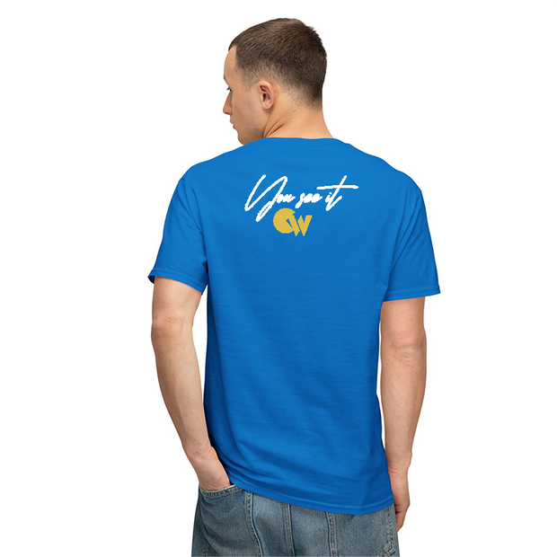 Classic Royal Blue T-Shirt With Black/White Letters Front