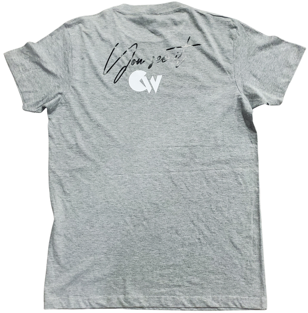 Classic Grey T-Shirt With White/Black Letters Front