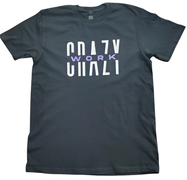 Classic Black T-Shirt With White/Purple Letters Front