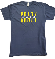 Classic Navy Blue T-Shirt With Yellow/White Letters Front