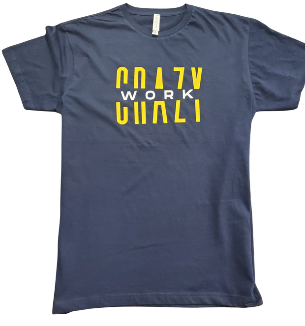 Classic Navy Blue T-Shirt With Yellow/White Letters Front