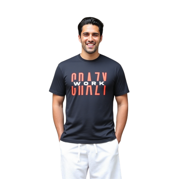 Classic Black T-Shirt With Orange/White Letters Front