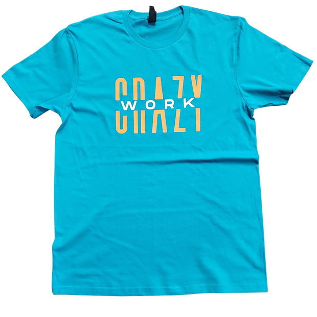 Classic Aqua Blue T-Shirt With Yellow/White Letters Front