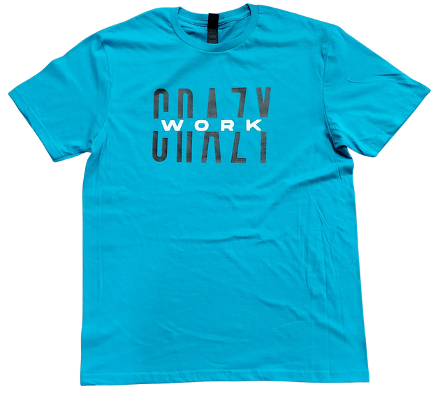 Classic Aqua Blue T-Shirt With Black/White Letters Front