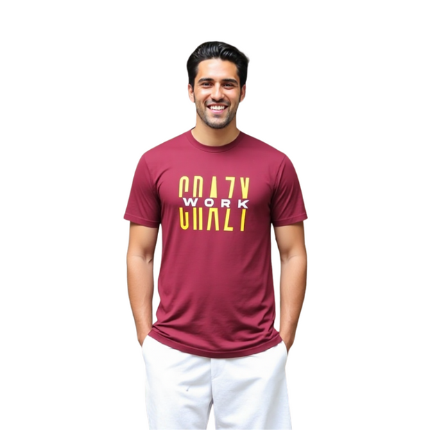 Classic Burgundy T-Shirt With Yellow/White Letters Front