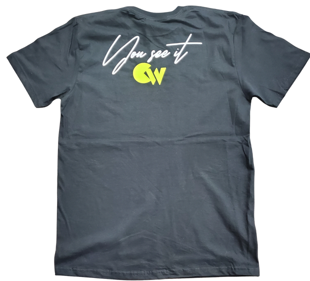 Classic Black T-Shirt With Lime Green/White Letters Front