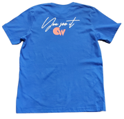 Classic Navy Blue T-Shirt With Orange/White Letters Front