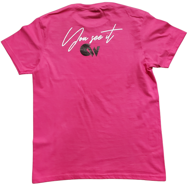 Classic Pink T-Shirt With Black/White Letters Front