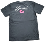 Classic Black T-Shirt With Pink/White Letters Front