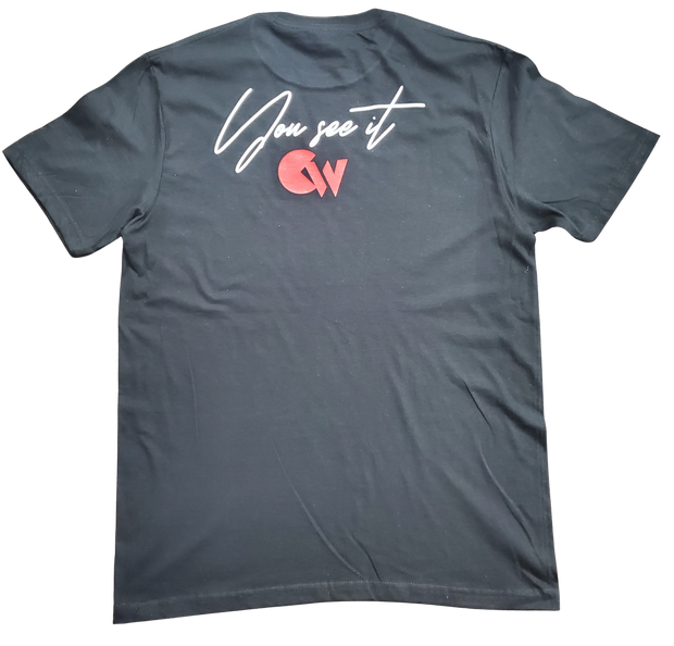 Classic Black T-Shirt With Red/White Letters Front