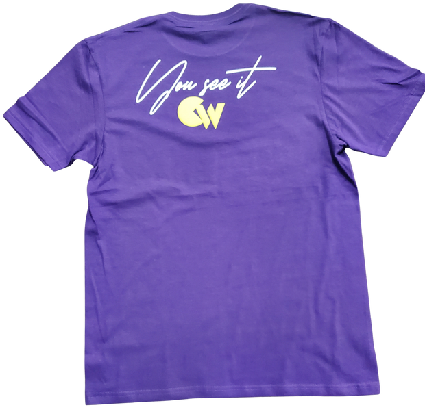 Classic Black T-Shirt With Yellow/Purple Letters Front
