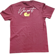 Classic Burgundy T-Shirt With Yellow/White Letters Front