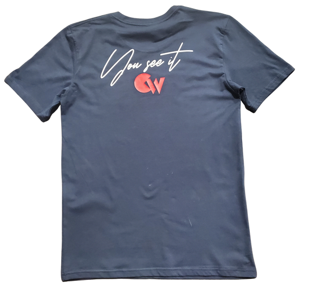 Classic Navy Blue T-Shirt With White/Red Letters Front