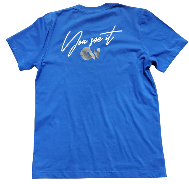 Classic Royal Blue T-Shirt With Black/White Letters Front