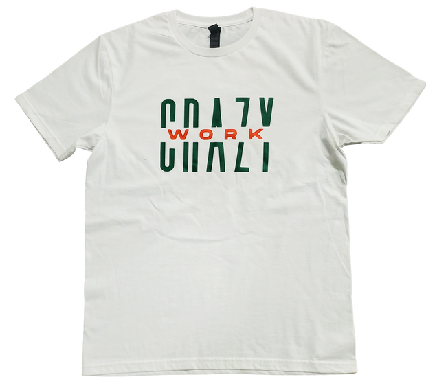 Classic White T-Shirt With Green/Orange Letters Front