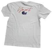 Classic White T-Shirt With Purple/Orange Letters Front
