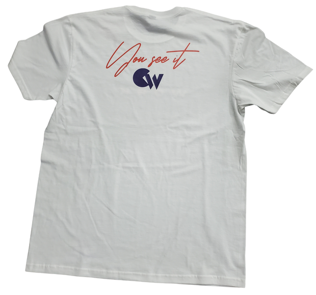Classic White T-Shirt With Purple/Orange Letters Front