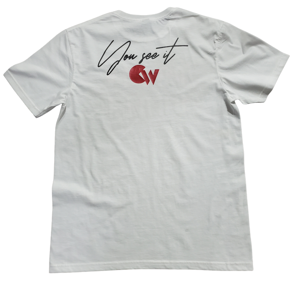 Classic White T-Shirt With Red/Black Letters Front